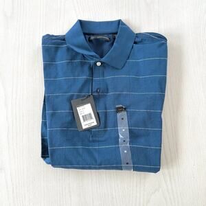 Greg Norman Blue Striped Long Sleeve Polo NWT